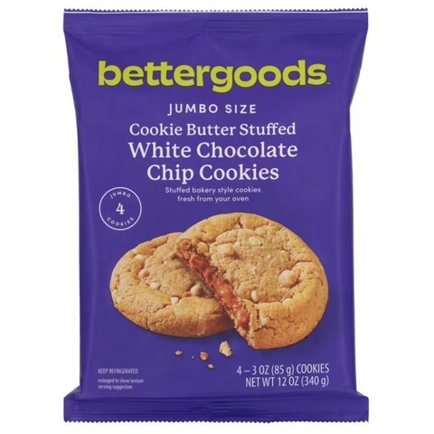 bettergoods Jumbo Cookie Butter-Stuffed White Chocolate Chip Cookie Dough, 3 oz, 4 Count