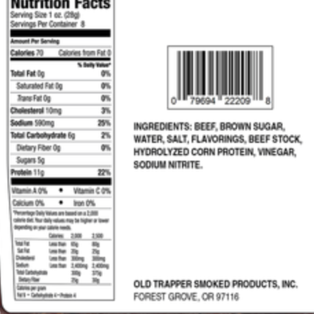 Old Trapper Peppered Beef Jerky, 10 oz
