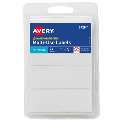 Avery Removable Labels, 1" x 3", White, 72 Count