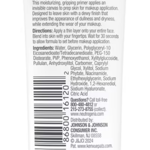 Neutrogena Hydro Boost Hydrating Grip Primer with Hyaluronic Acid, Makeup Primer, 1.0 oz