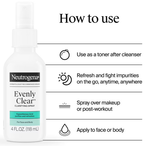 Neutrogena Evenly Clear Clarifying Spray, Hypochlorous Acid , 4 fl. oz
