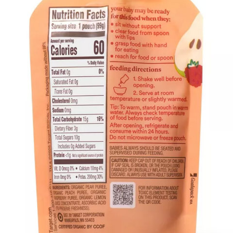 Good & Gather™ Organic Pear Peach Raspberry Baby Food Pouch, 3.5oz