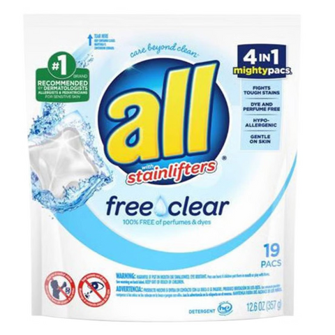 all Free Clear Unit Dose Laundry Detergent, Mighty Pacs, 19 Count