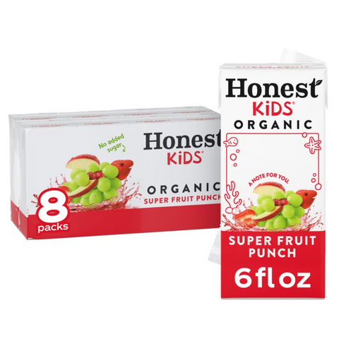 Honest Kids Super Fruit Punch Organic Juice Drink Cartons, 6 fl oz, 8 Count