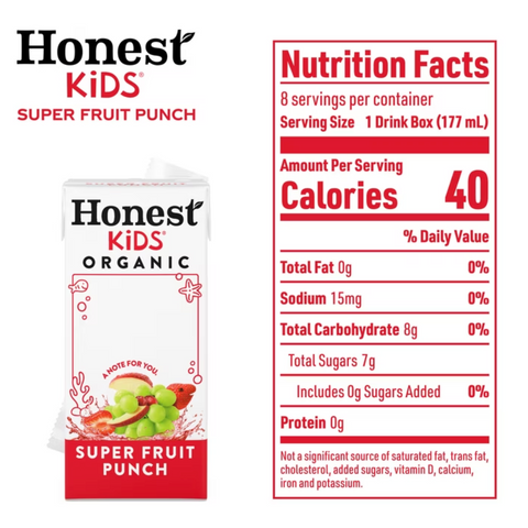 Honest Kids Super Fruit Punch Organic Juice Drink Cartons, 6 fl oz, 8 Count