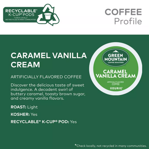 Green Mountain Caramel Vanilla Cream Keurig K-Cup Coffee Pods, 10 Count