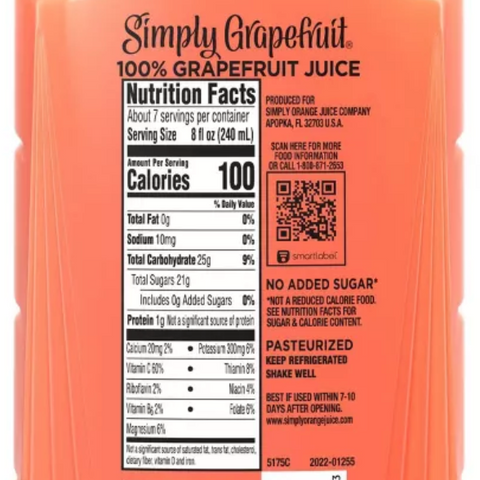 Simply 100% Grapefruit Pulp Free Juice, 52 fl oz