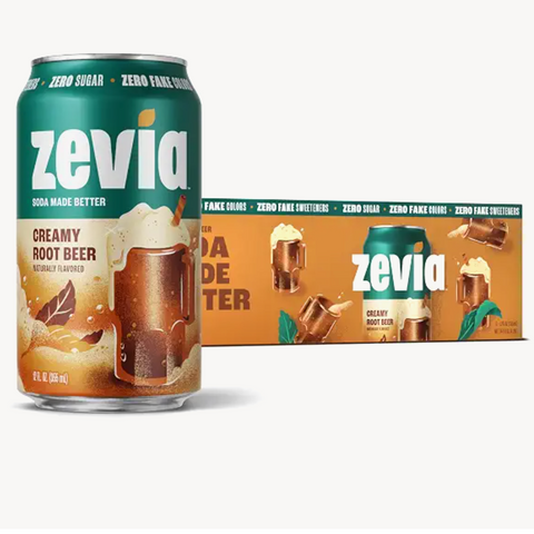 Zevia Zero Sugar Soda, Creamy Root Beer, 12 fl oz. 12 Count