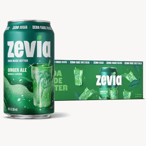 Zevia Zero Sugar Soda, Ginger Ale, 12 fl oz. 12 Count