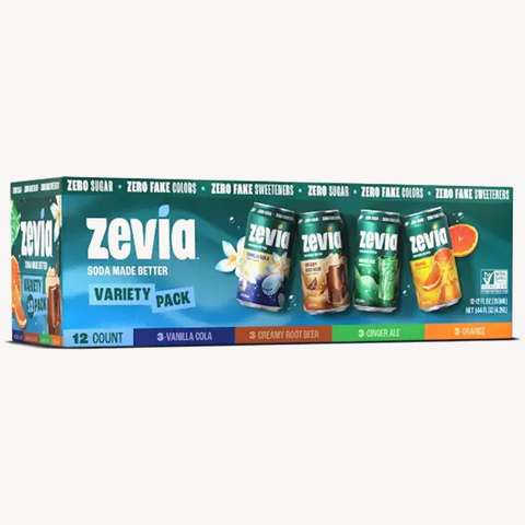 Zevia Zero Sugar Soda, Variety Pack, 12 fl oz. 12 Count
