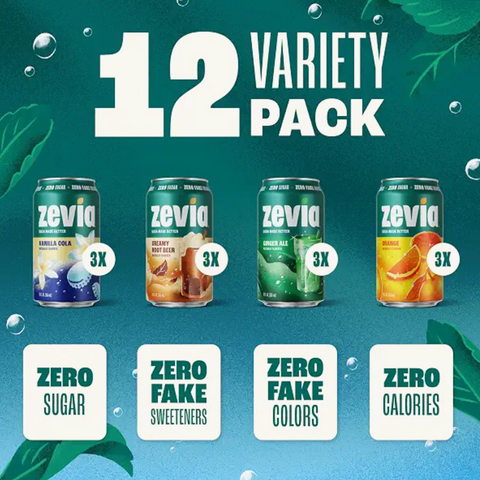 Zevia Zero Sugar Soda, Variety Pack, 12 fl oz. 12 Count
