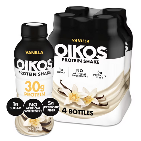 Oikos Protein Shake, Shelf Stable, Vanilla, 30g Protein, 12 fl oz, 4 Count