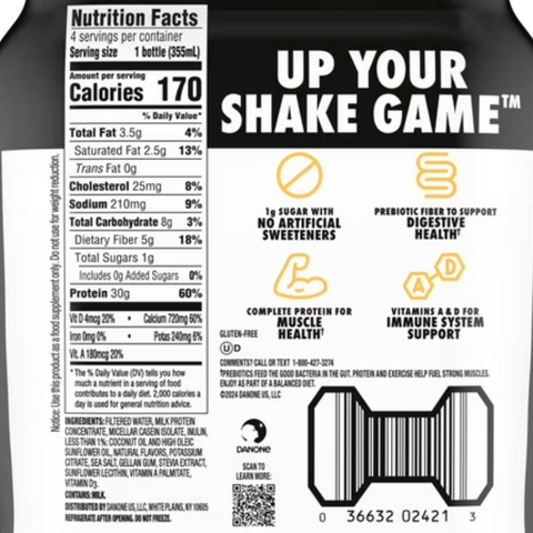 Oikos Protein Shake, Shelf Stable, Vanilla, 30g Protein, 12 fl oz, 4 Count