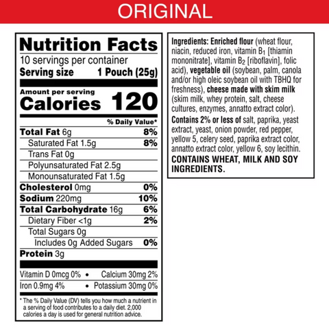 Cheez-It Gripz Original Baked Snack Crackers, Mini Crackers, 10 Count