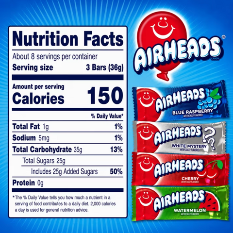 Airheads Candy Variety Bag, Individually Wrapped Assorted Fruit Mini Bars, Nut Free, 10 oz