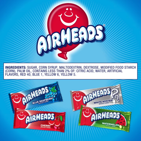 Airheads Candy Variety Bag, Individually Wrapped Assorted Fruit Mini Bars, Nut Free, 10 oz