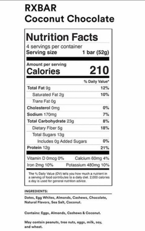 RXBAR Protein Bars, 12g Protein, Coconut Chocolate, 5 Ct