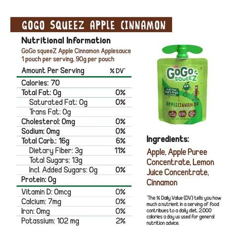 GoGo SqueeZ Fruit on the Go Apple Apple and Apple Cinnamon Snack Pouches, 3.2 oz, 20 Pack