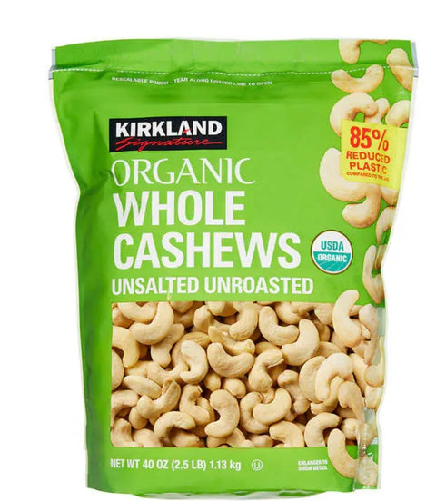 Kirkland Signature Organic Whole Cashews, Unsalted Unroasted, 40 oz