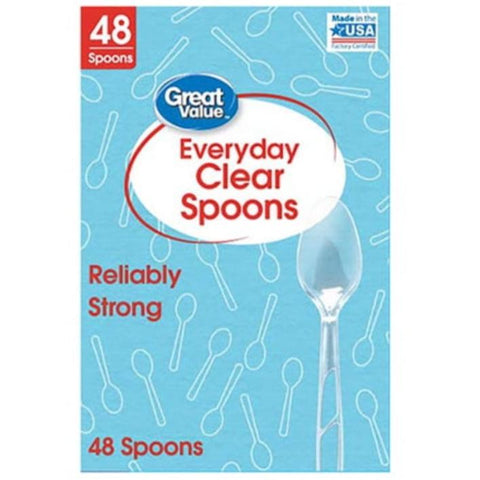 Great Value Everyday Disposable Plastic Spoons, Clear, 48 Count