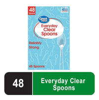 Great Value Everyday Disposable Plastic Spoons, Clear, 48 Count