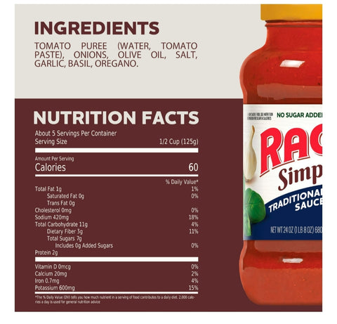 Ragú Simply Traditional Pasta Sauce, 24oz.