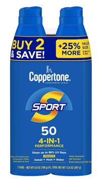 Coppertone SPF 50, Sport Sunscreen Spray, 6.9 oz, Twin Pack 13.8 total oz.