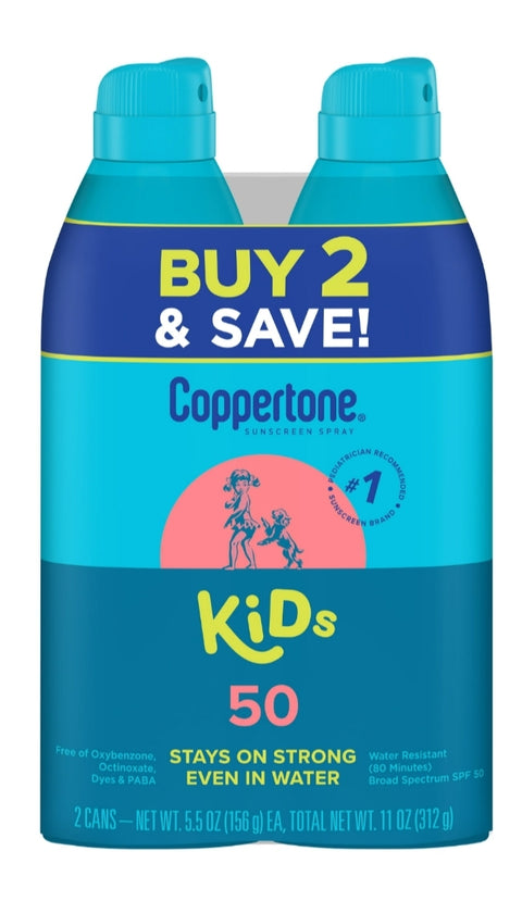 Coppertone Kids SPF 50, Sunscreen Spray, 5.5oz. Twin Pack, 11 total oz