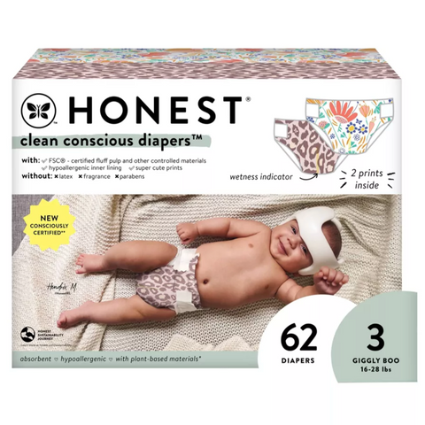 The Honest Company Clean Conscious Disposable Diapers - Size 3, 62 Ct