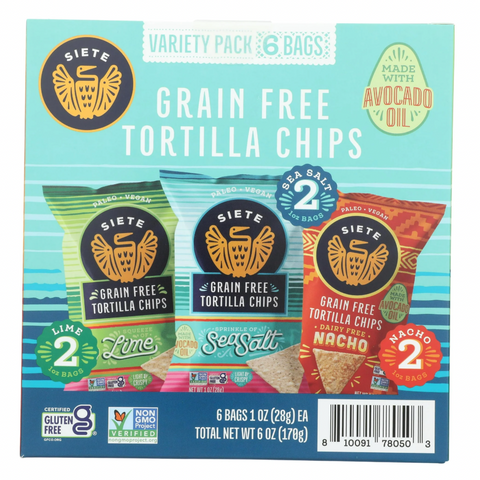 Siete Family Foods Tortilla Chip Variety Pack, 6 Count