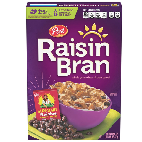 Post Raisin Bran Breakfast Cereal, Whole Grain, 16.6 oz.