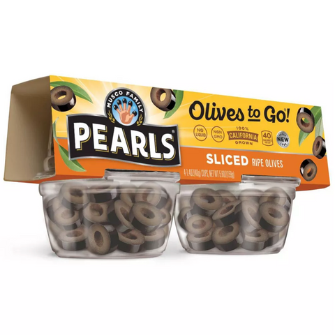 Pearls Sliced California Ripe Olives To Go, 4 Pack