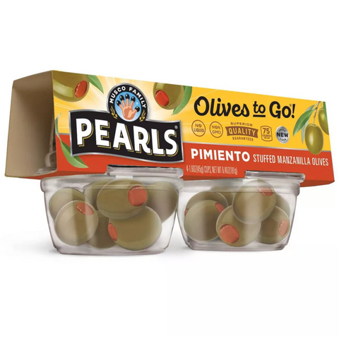 Pearls Pimiento Stuffed Spanish Green Olives To Go, 4 Pack