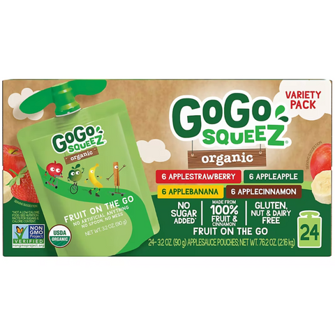 GoGo SqueeZ Organic Applesauce Variety Pack, 24 Count