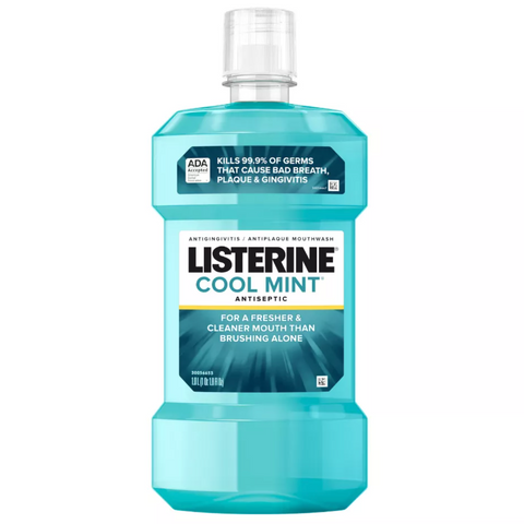 Listerine Cool Mint Antiseptic Mouthwash, For Bad Breath & Plaque Oral Care, 1 L