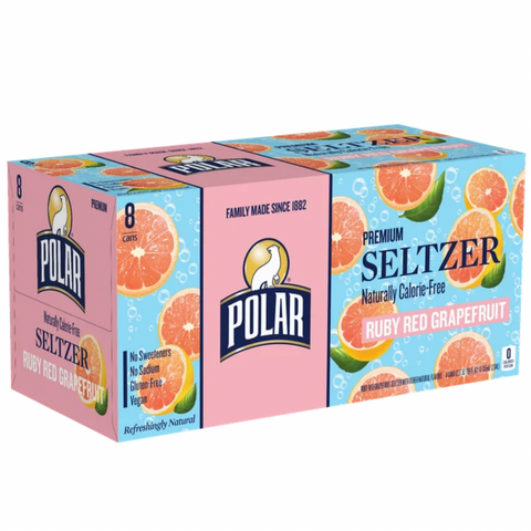 Polar Seltzer Soda Water Ruby Red Grapefruit Cans, 8 Count