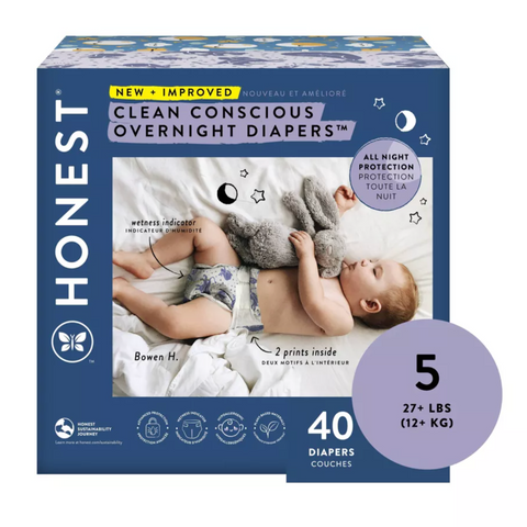 The Honest Company Clean Conscious Disposable Overnight Diapers Cozy Cloud + Star Signs - Size 5