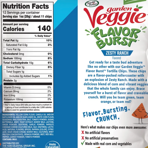 Sensible Portions Garden Veggie Flavor Burst Zesty Ranch Tortilla Chips, 12 oz