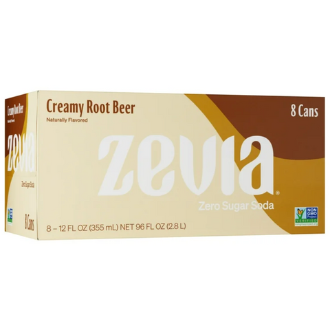 Zevia Zero Sugar, 0 Calorie Creamy Root Beer Soda Pop, 12 fl oz, 8 Count