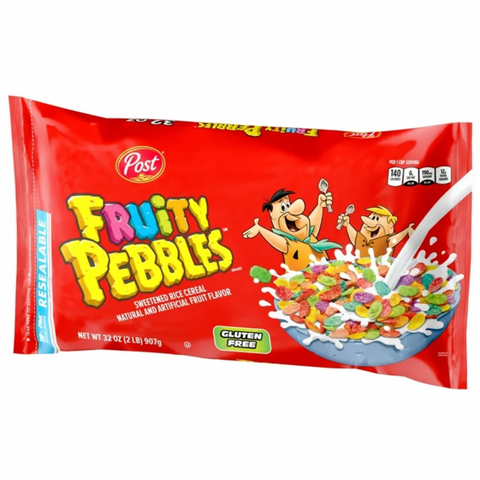 Post Fruity Pebbles Cereal, Gluten Free, Sweetened Rice Cereal, Bulk Bag, 32 Oz