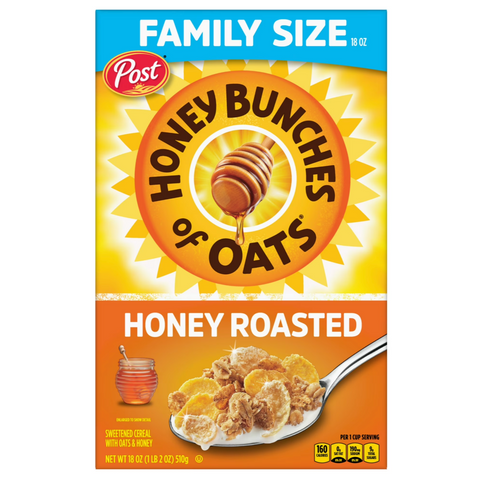 Honey Bunches of Oats Honey Roasted Cereal, Family Size, 18 oz.