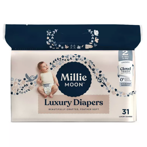 Millie Moon Luxury Disposable Diapers, Size 2 - 31 Count
