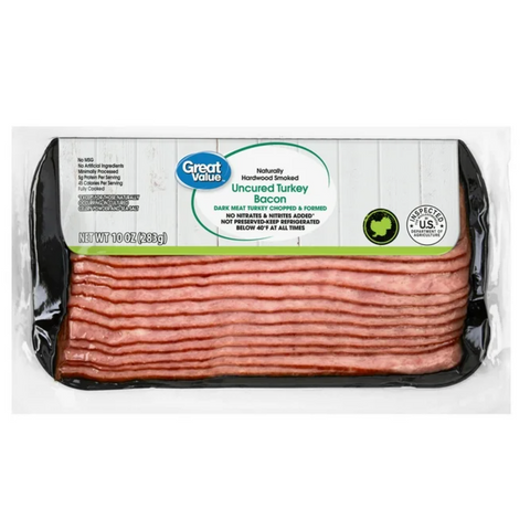 Great Value Naturally Hardwood Smoked Uncured Turkey Bacon, 10 oz