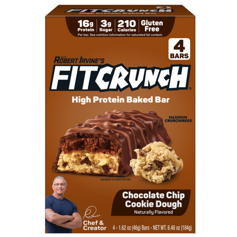 FITCRUNCH Chocolate Chip Cookie Dough, High Protein Baked Bar, 16g Protein, 4 Count