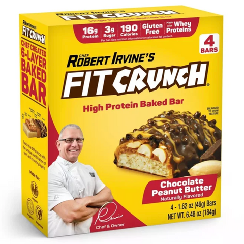 FITCRUNCH Chocolate Peanut Butter, High Protein Baked Bar, 16g Protein, 4 Count