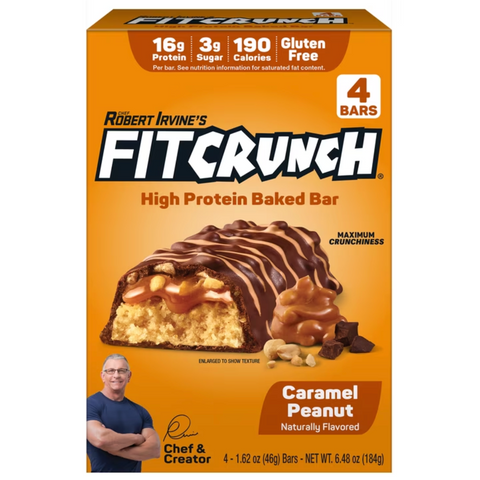 FITCRUNCH Caramel Peanut, High Protein Baked Bar, 16g Protein, 4 Count