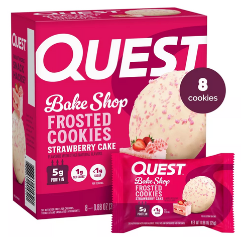 Quest Frosted Protein Cookies, Soft Baked, Strawberry Flavor, 8 Count