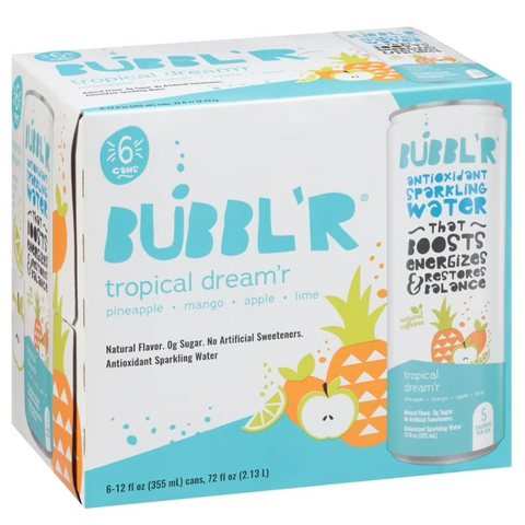 BUBBL'R Antioxidant Sparkling Water, Tropical Dream'r, 12 fl oz, 6 Count