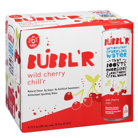 BUBBL'R Antioxidant Sparkling Water, Wild Cherry Chill'r, 12 fl oz, 6 Count