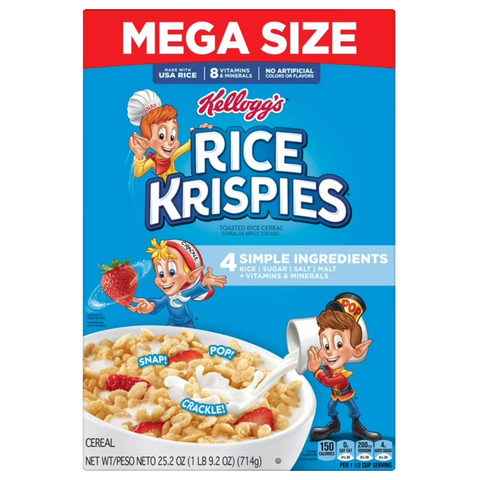 Kellogg's Rice Krispies Original Breakfast Cereal, 8 Vitamins and Minerals, Mega Size, 25.2 oz